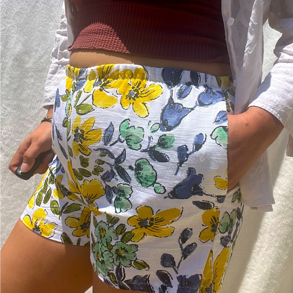 Vintage shower curtains upcycled handmade yellow flower shorts 🌼